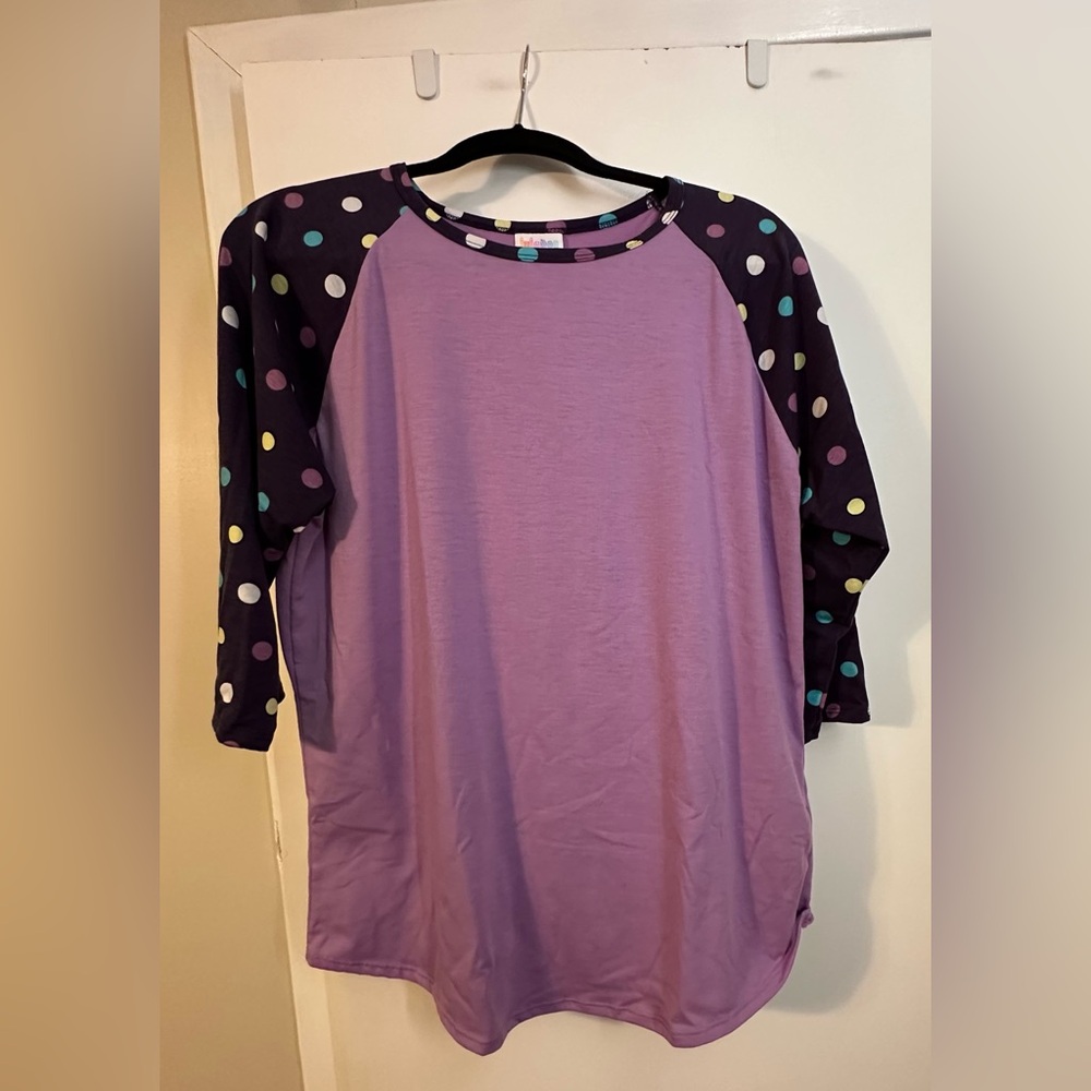 LuLaRoe Purple Top with Colorful Polka Dots